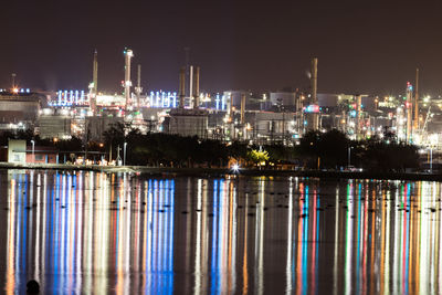 Illuminated city against sky at night