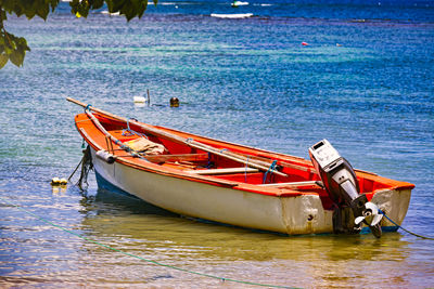 Boat moored on sea, tropical paradise picture