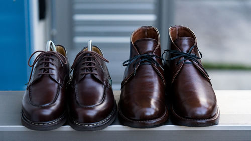 Close-up of shoes on table