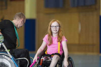 Disabled people playing in gym