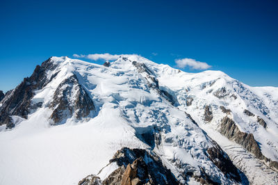 View from the top of the aguilles du midi and mont blanc near chamonix in french alps