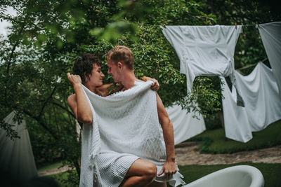 Young couple kissing outdoors