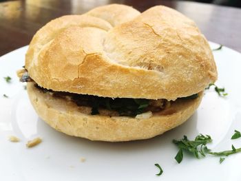 Close-up of burger in plate