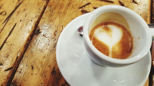 High angle view of coffee on table