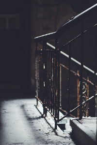 Close-up of railing on snow