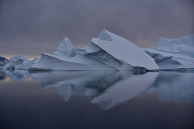 Scenic view of lake against sky during winter