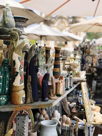 Various objects for sale at market stall