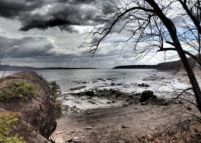 Scenic view of sea against cloudy sky