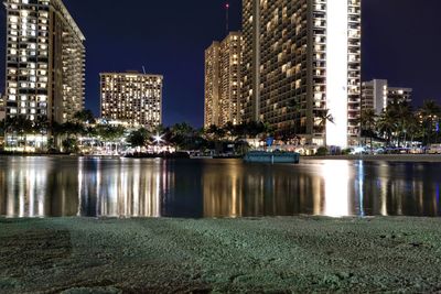 High angle view of illuminated city at night
