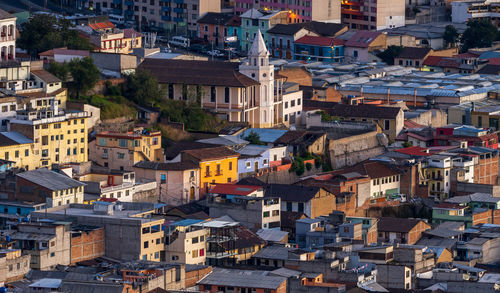 High angle view of buildings in city