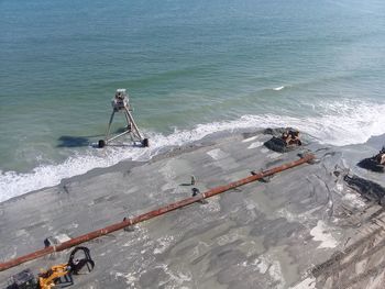 High angle view of ship in sea