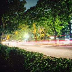 Light trails on road at night