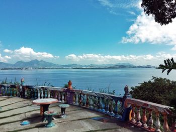 Scenic view of sea against blue sky