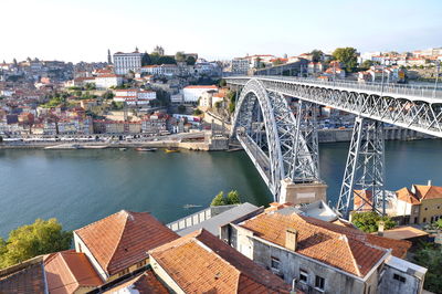 Dom luis i bridge over douro river amidst old town