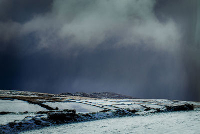 Snow covered landscape against sky