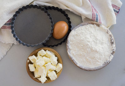 High angle view of breakfast on table