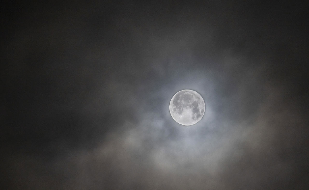 LOW ANGLE VIEW OF MOON IN SKY AT NIGHT