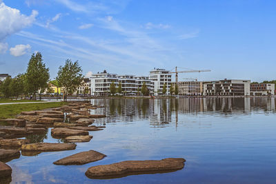 Reflection of building in water