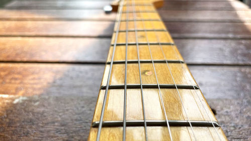 Closeup guitar bass on table, guitar bass background...