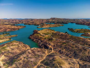 Drone shot of the tauras mountains in turkey with manavgat lake below