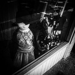 High angle view of female sculpture