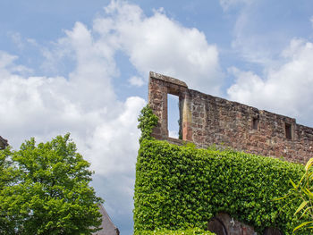 Low angle view of old building against sky