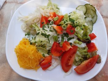 High angle view of salad served in plate