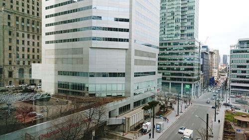 High angle view of buildings in city