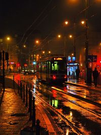 Railroad tracks at night