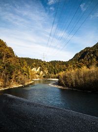 Scenic view of river by trees against sky