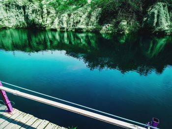 High angle view of lake by trees