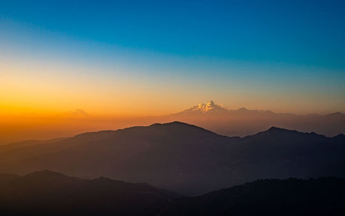 Beautiful view of mountain himalachuli range at kathmandu, nepal.