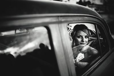 Close-up of woman in train