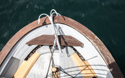 High angle view of sailboat moored in lake