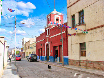 View of street and buildings in city