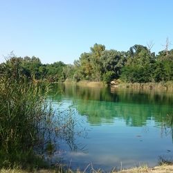 Scenic view of lake against clear sky