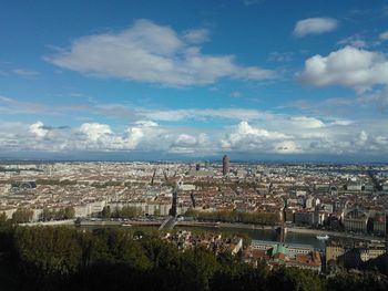 High angle view of townscape against sky