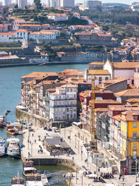 High angle view of buildings in city