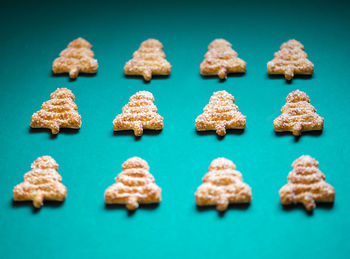 High angle view of christmas cookies on table