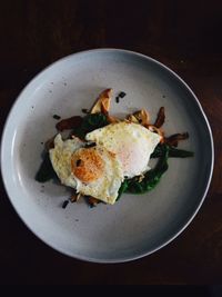 High angle view of breakfast in plate