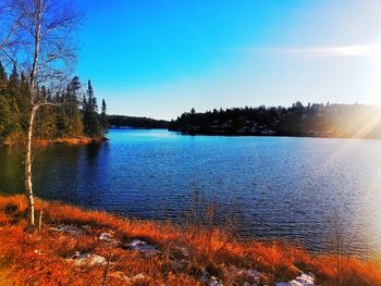 Scenic view of lake against clear sky