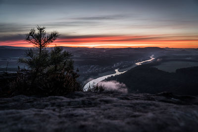 Scenic view of landscape against sky during sunset