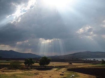 Scenic view of landscape against cloudy sky