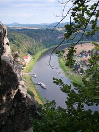 High angle view of lake against sky