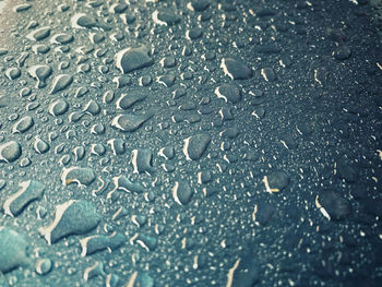 Full frame shot of raindrops on glass window