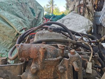 Close-up of old rusty wheel