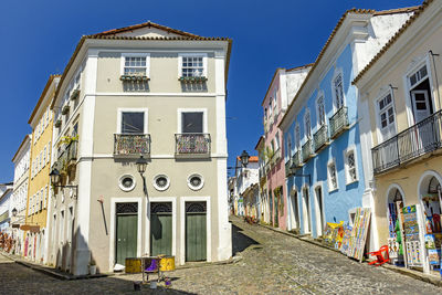 Colorful houses, facades and cobblestone slopes in the pelourinho neighborhood of salvador, bahia