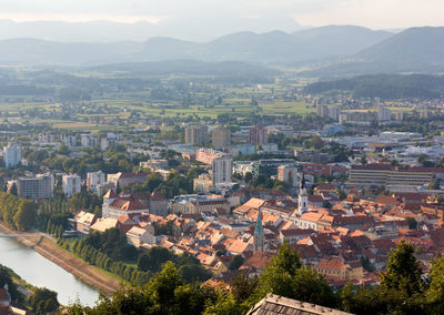 High angle view of townscape against sky