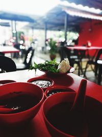 Close-up of tea cup on table in restaurant