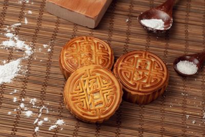 High angle view of bread on table